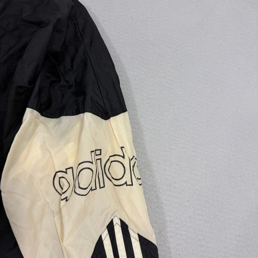 Vintage Adidas Windbreaker Jacket Men's Medium Black Trefoil Logo Full Zip 80s